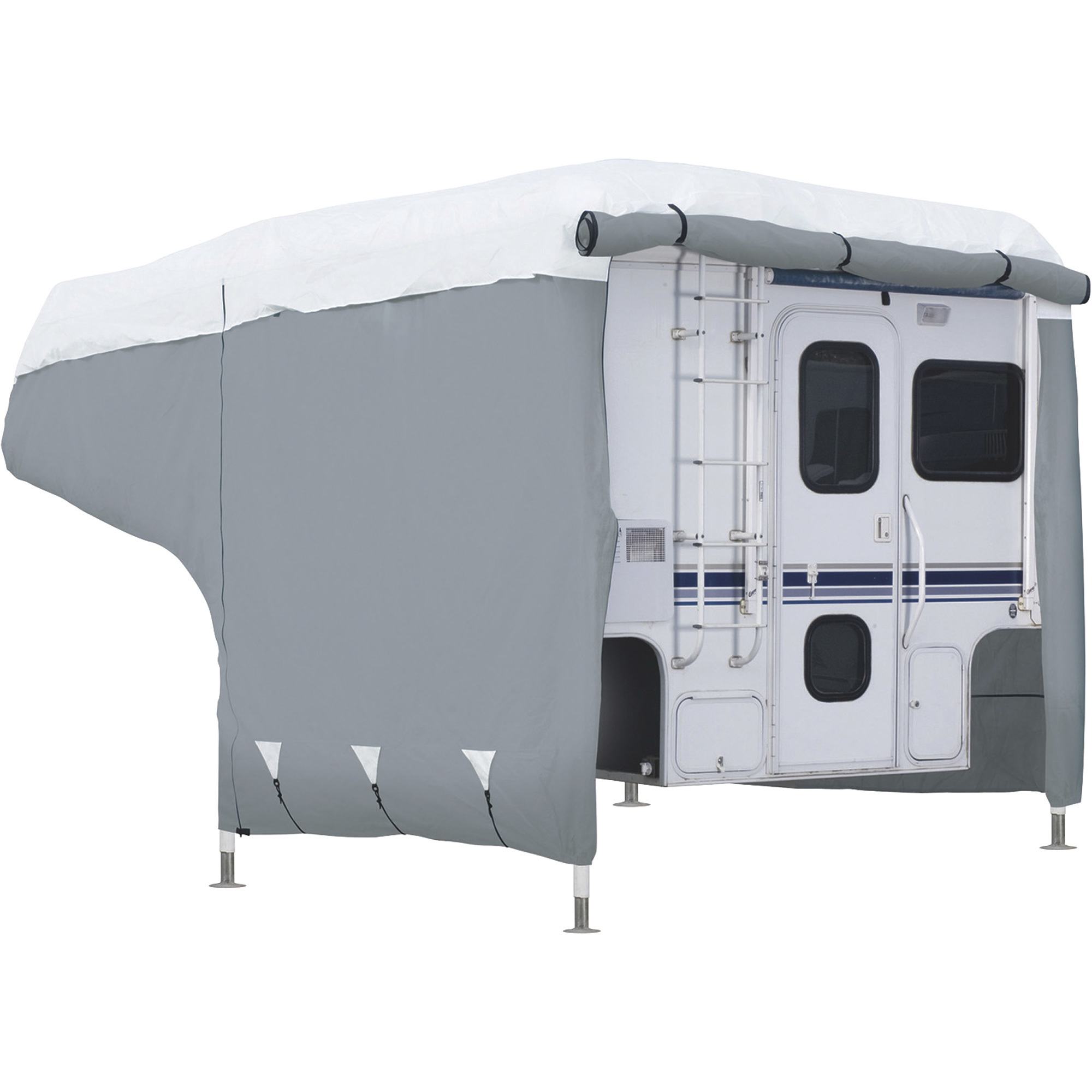 Classic Accessories OverDrive PolyPro 3 Deluxe Camper Cover, Gray and White, Fits 10ft.L-12ft.L Campers, Model# 80-037-153101-00